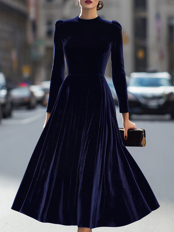 ELOWON | NAVY BLUE LONG-SLEEVE MIDI DRESS