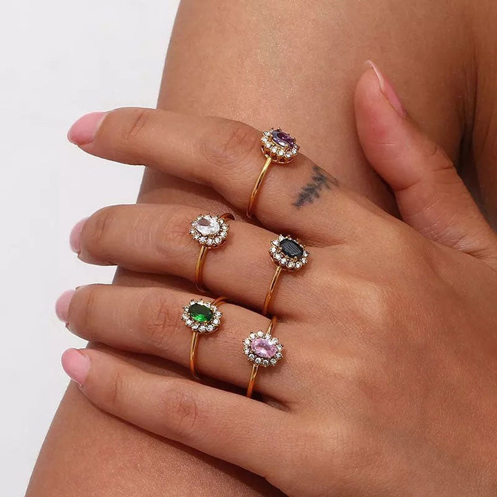 Amaryelle | Zielona Cyrkonia Pierścionek 18K Złoto