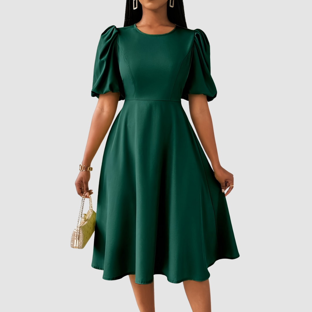 CLARA BLOOM™ - REFINED BLACK MIDI DRESS