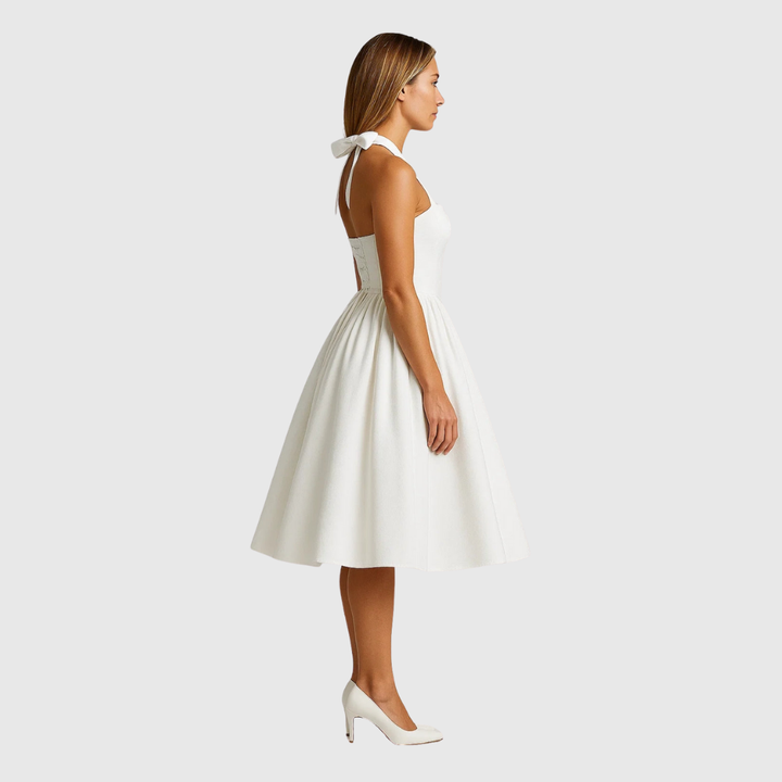 VERITY | VINTAGE-INSPIRED HALTER MIDI DRESS