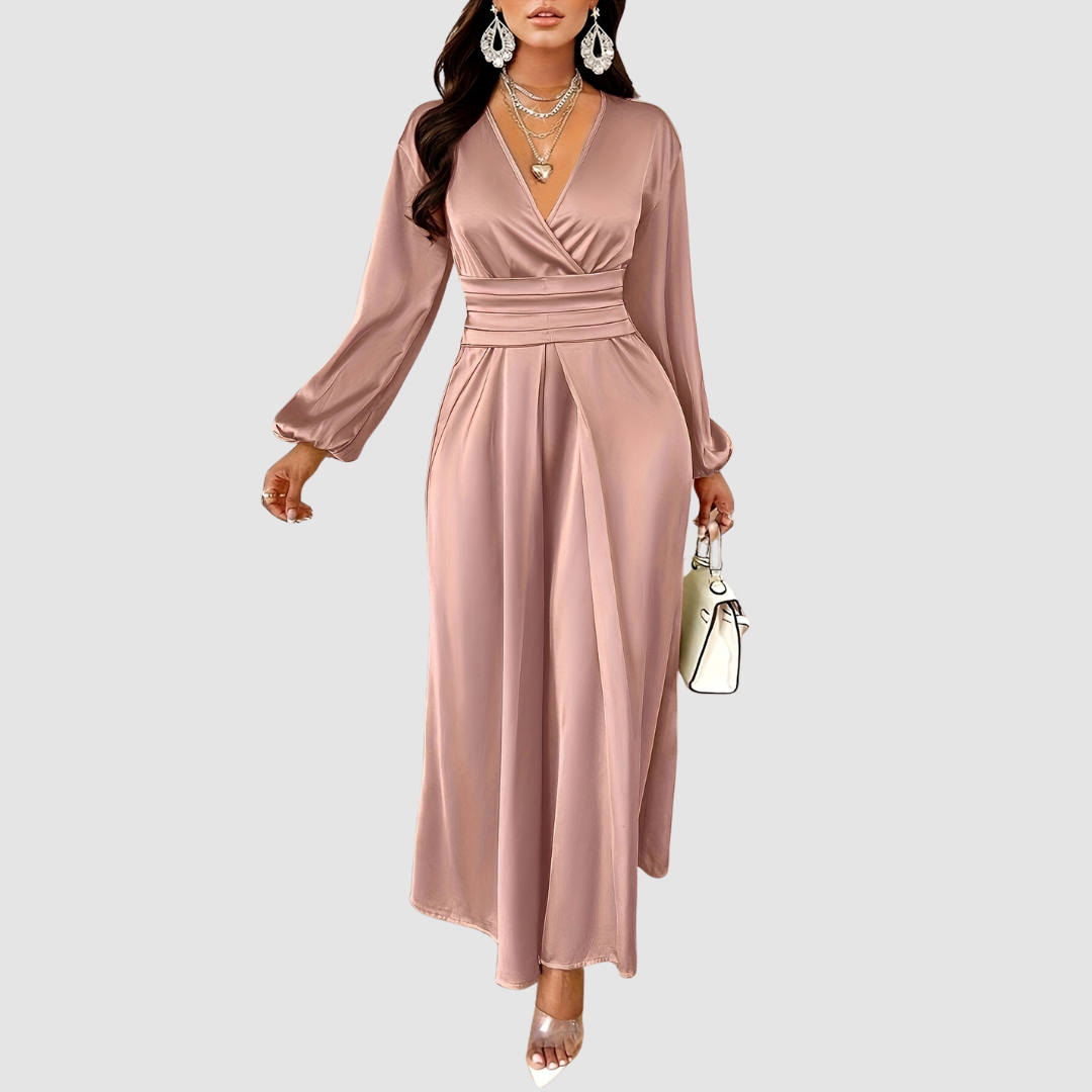 ELEANOR BLOOM | PLEATED SATIN MAXI DRESS