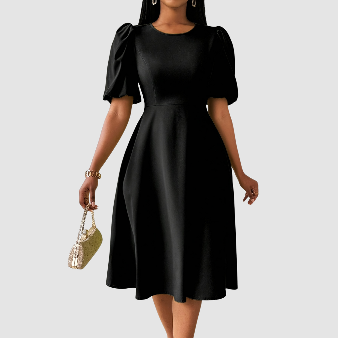 CLARA BLOOM™ - REFINED BLACK MIDI DRESS