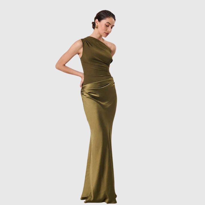 ALEIDA | ONE-SHOULDER SATIN MAXI DRESS
