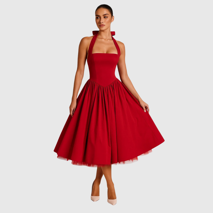 VERITY | VINTAGE-INSPIRED HALTER MIDI DRESS