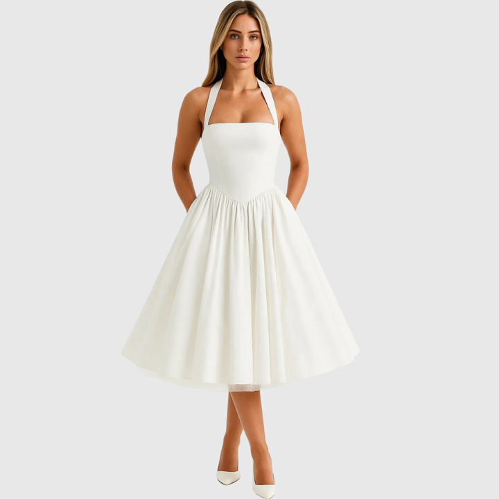 VERITY | VINTAGE-INSPIRED HALTER MIDI DRESS