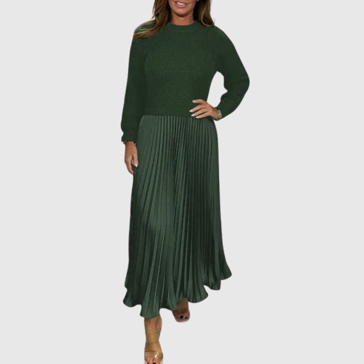 ALARICE | MAXI DRESS WITH SWEATER & PLEATED SKIRT
