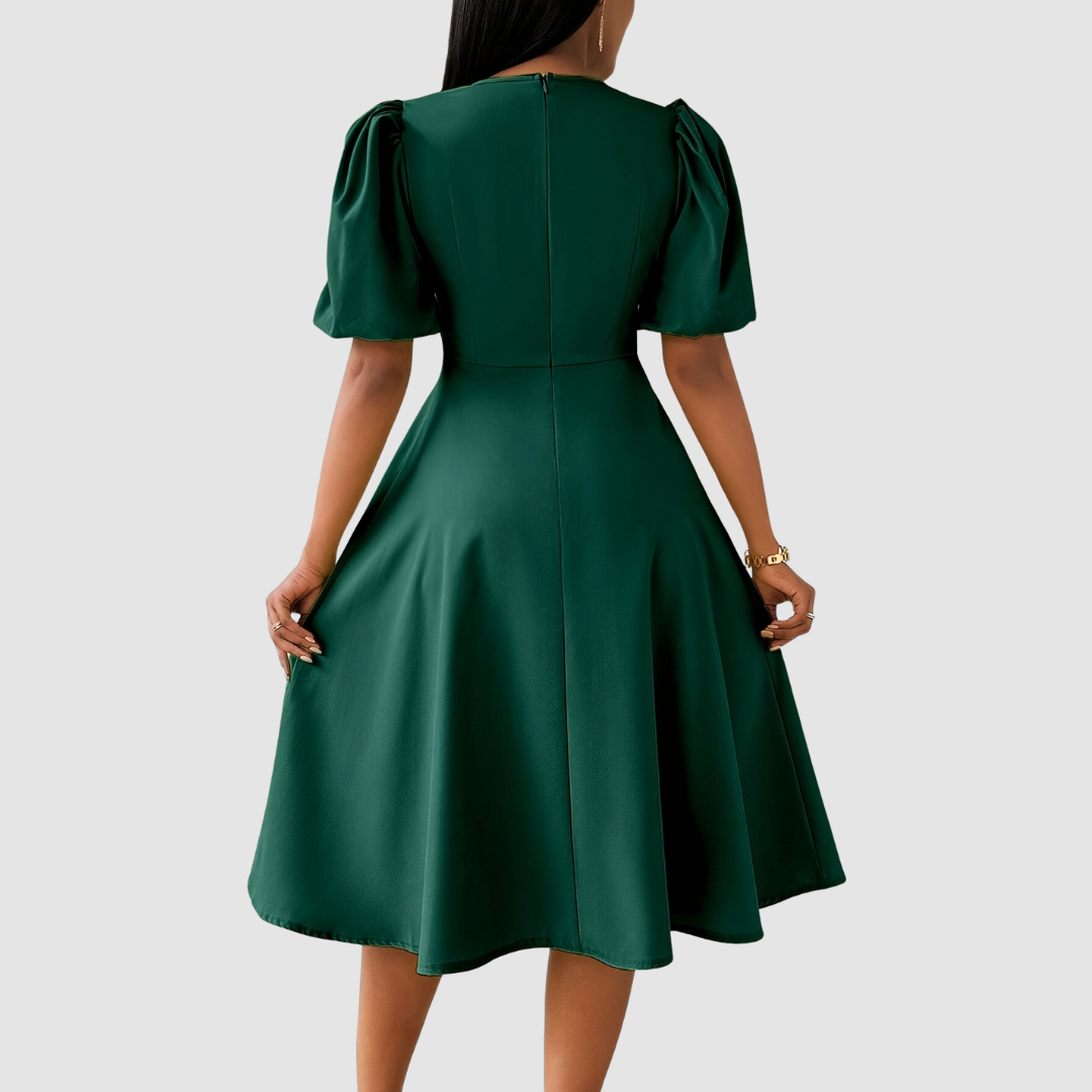 CLARA BLOOM™ - REFINED BLACK MIDI DRESS