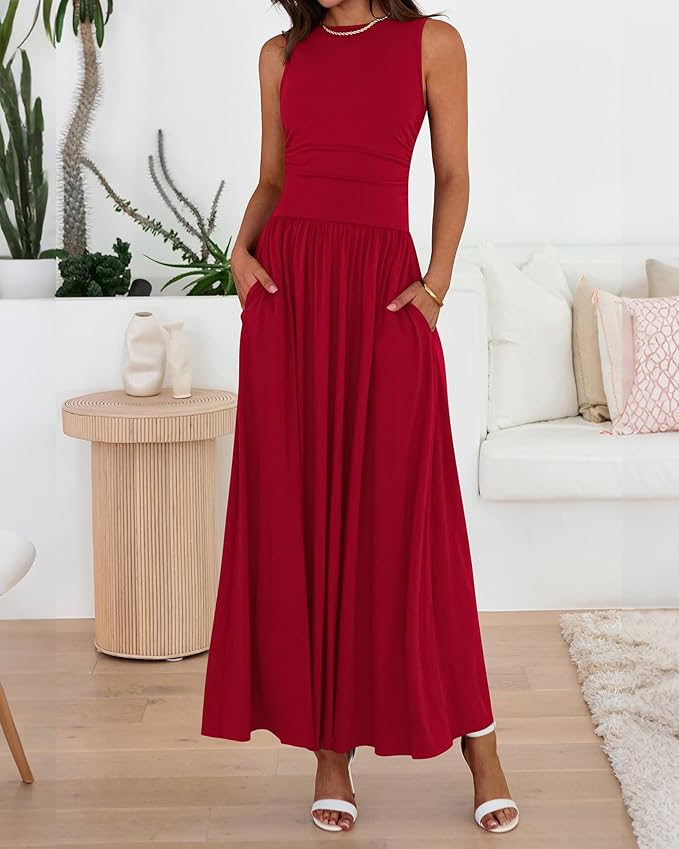 EMMIE™- Chic Sleeveless Ruched High-Waisted Maxi Dress