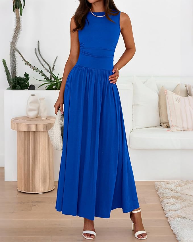EMMIE™- Chic Sleeveless Ruched High-Waisted Maxi Dress