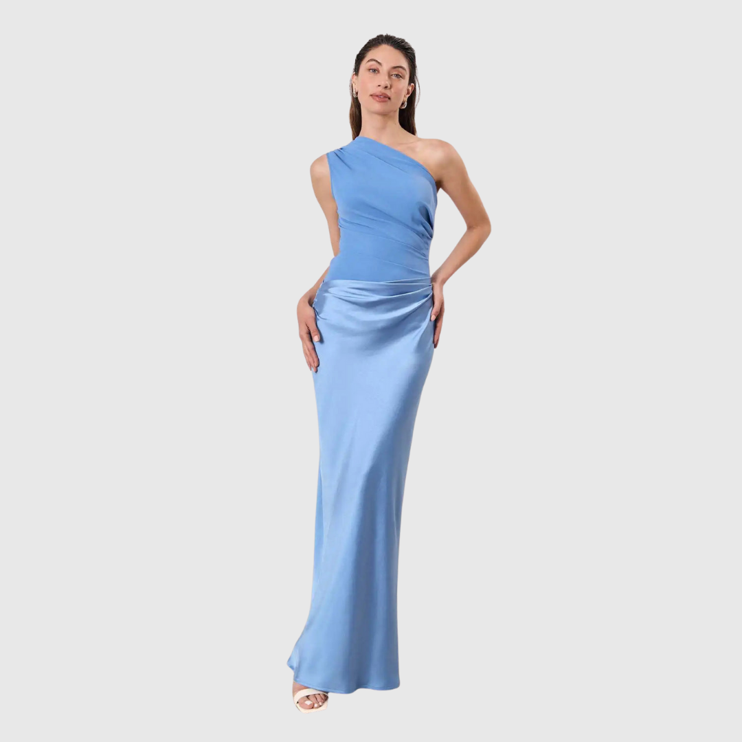 ALEIDA | ONE-SHOULDER SATIN MAXI DRESS