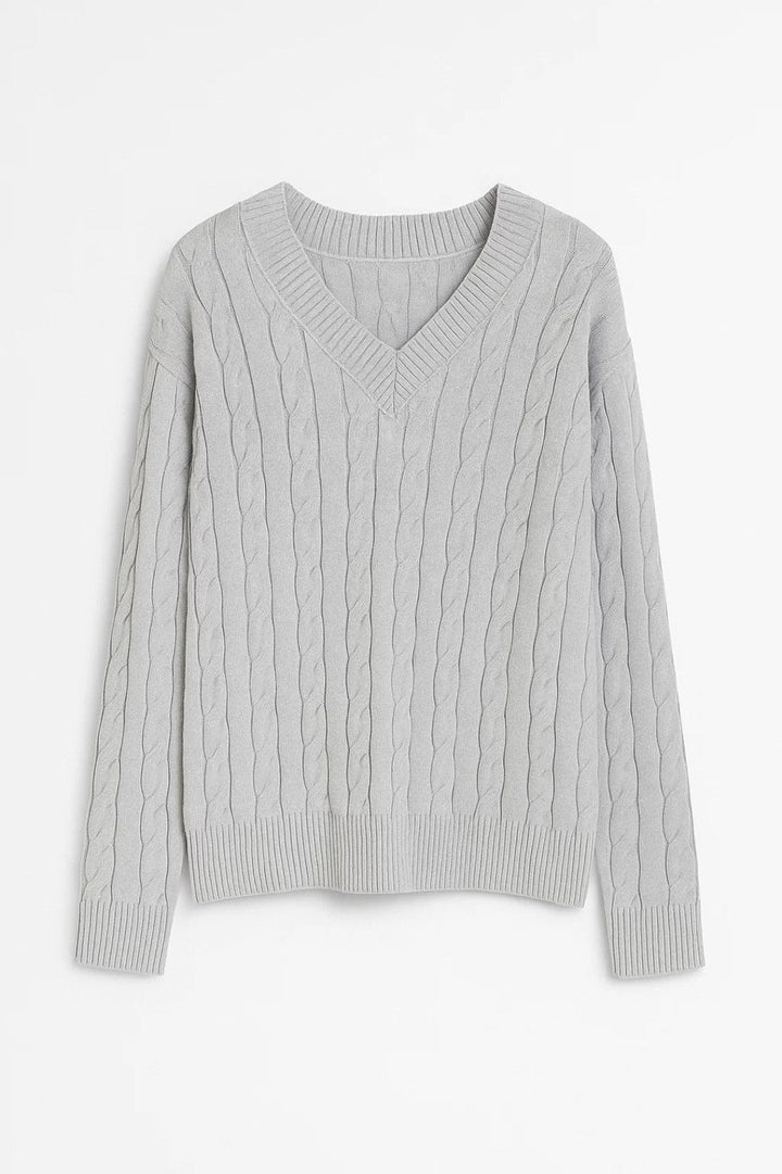SUNNIVA | V-NECK CABLE-KNIT SWEATER
