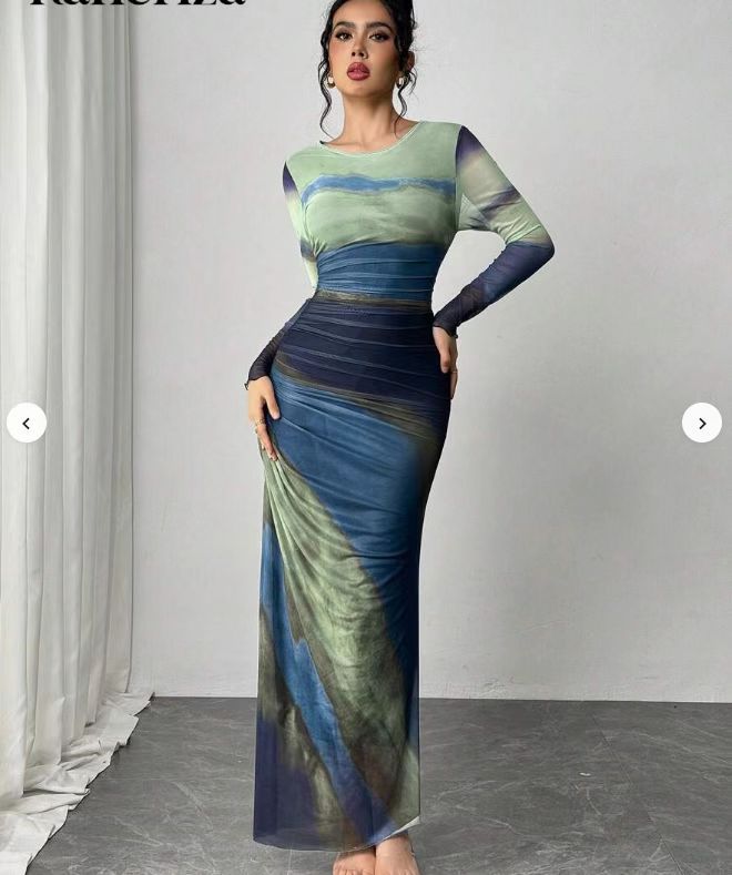 Toria™ - Comfy Printed Long Sleeve Round Neck Bodycon Maxi Dress