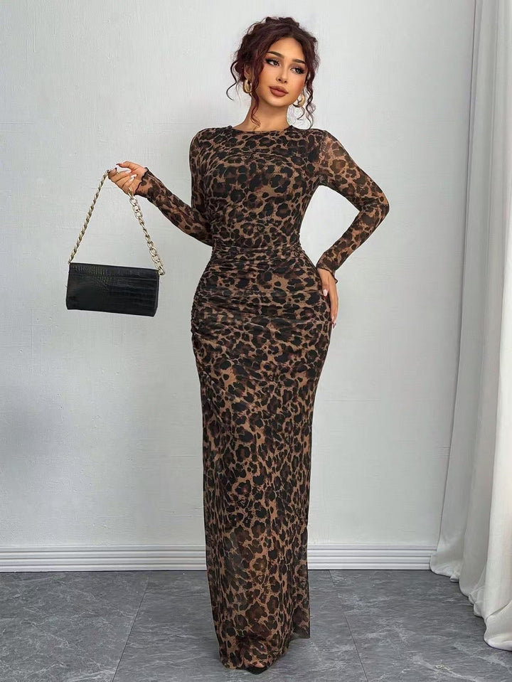 Toria™ - Comfy Printed Long Sleeve Round Neck Bodycon Maxi Dress