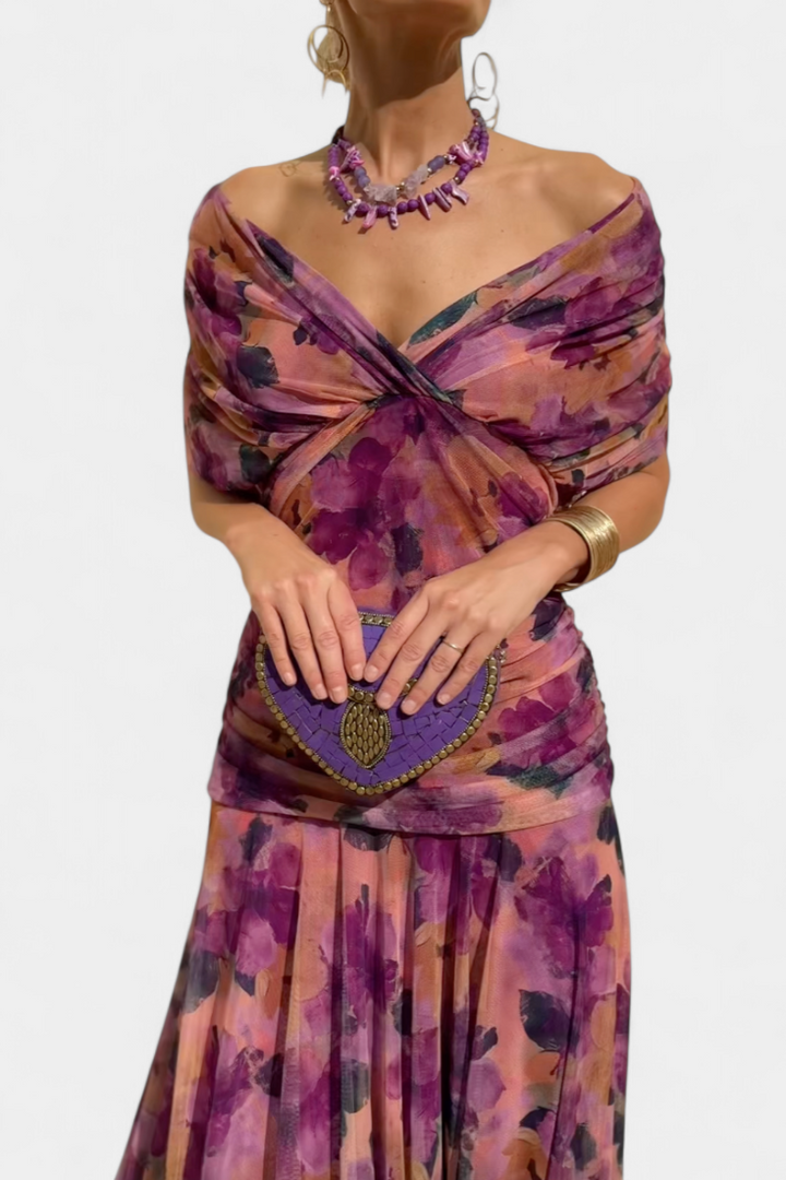 Flora™ - Long Floral V Neck Dress