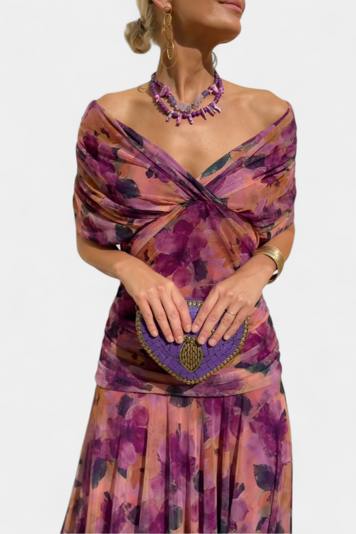 Flora™ - Long Floral V Neck Dress