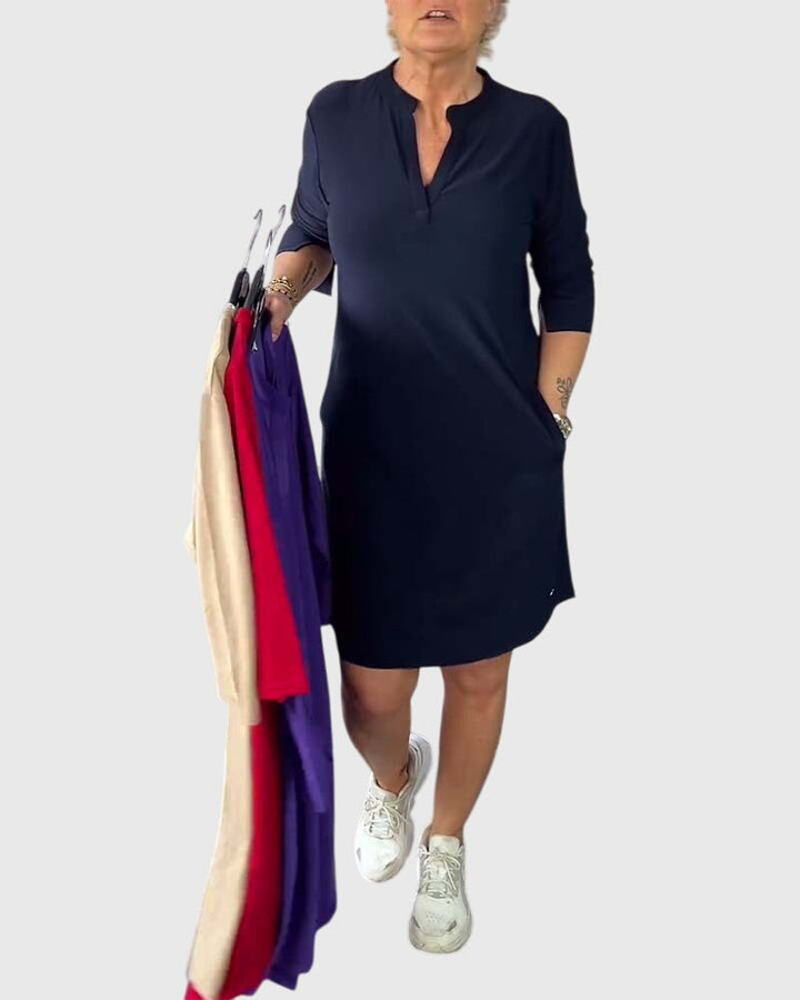 Katherine | Jednokolorowa Sukienka z Dekoltem w Serek