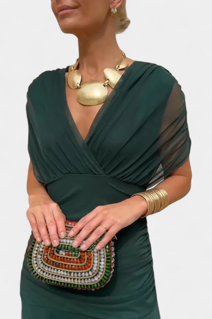 Flora™ - Long Floral V Neck Dress